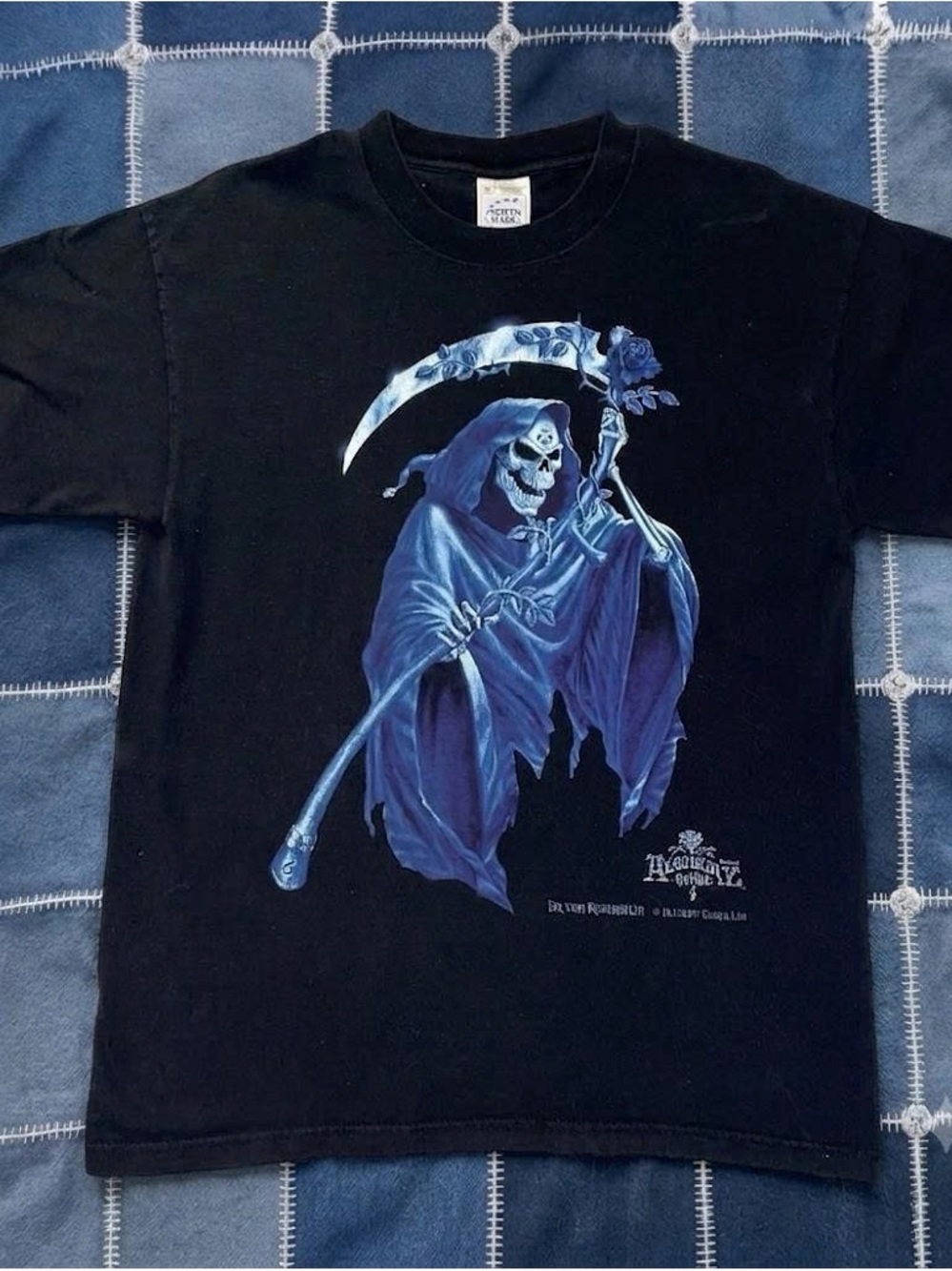 Black Graphic Reaper Tee with Blue Print - Men’s Casual Shirt